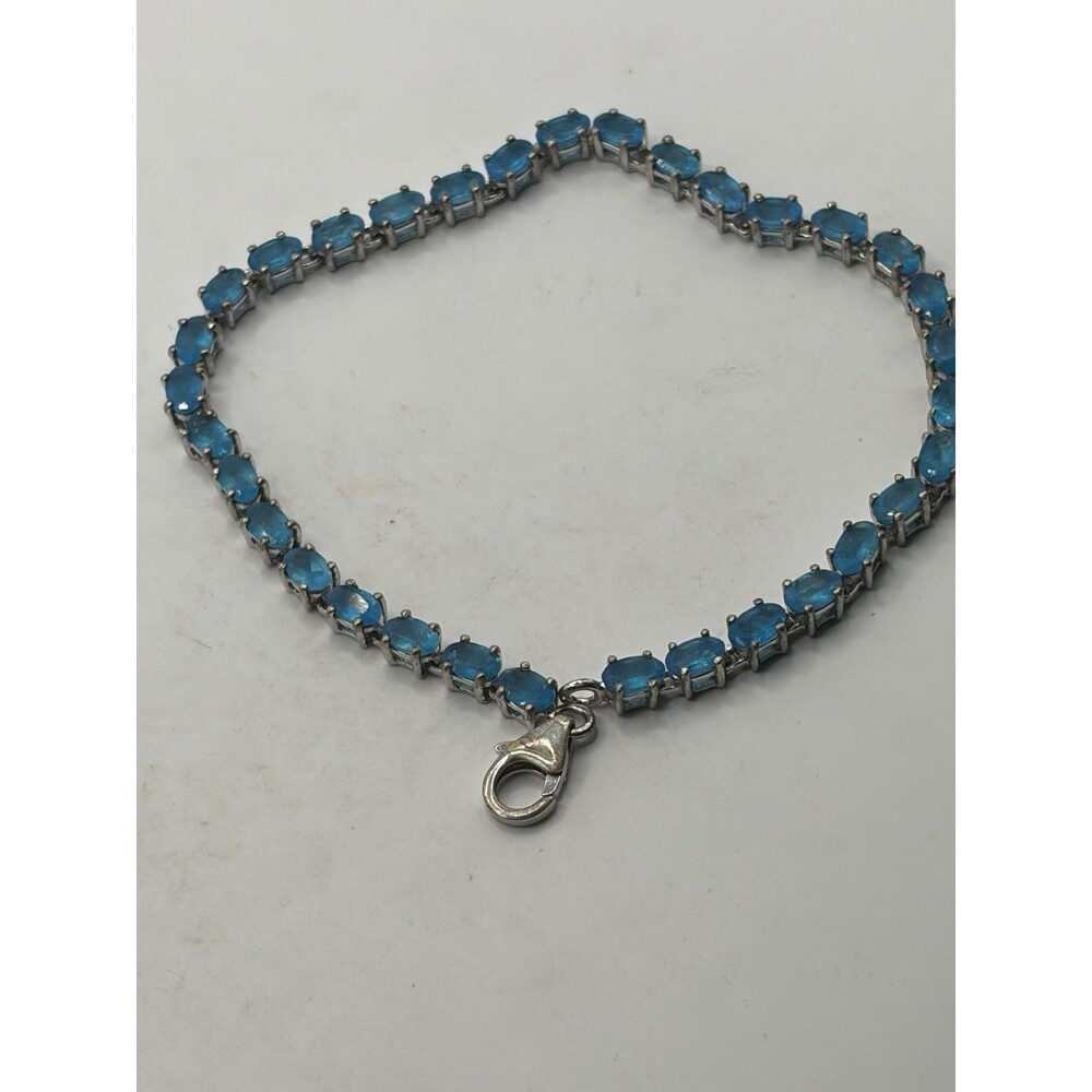 Elegant blue apatite stone link bracelet sterling silver 925...7.5 inches